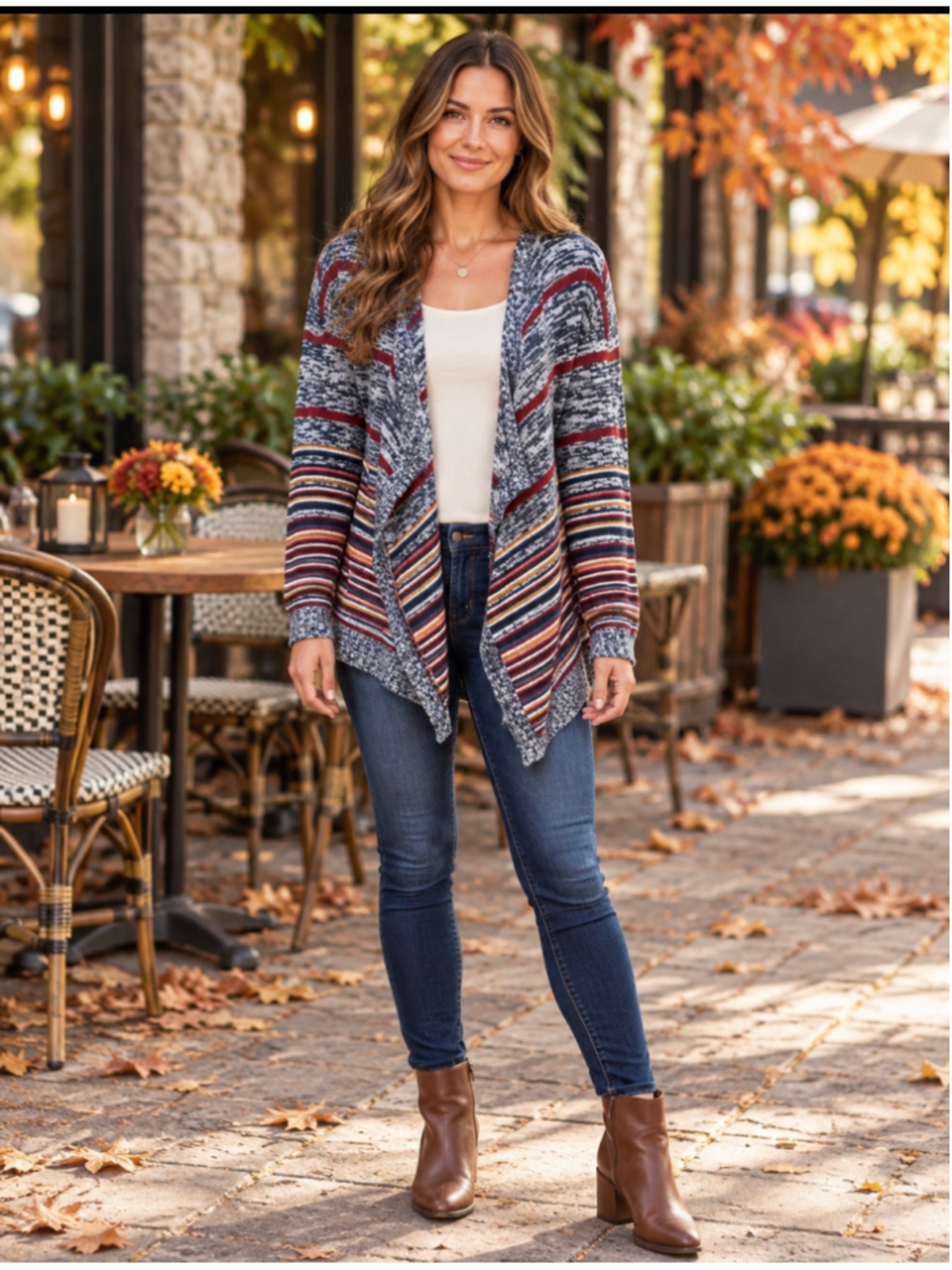 Women's Pink Rose Striped Cardigan Sweater, Size S, Grey Multi-color